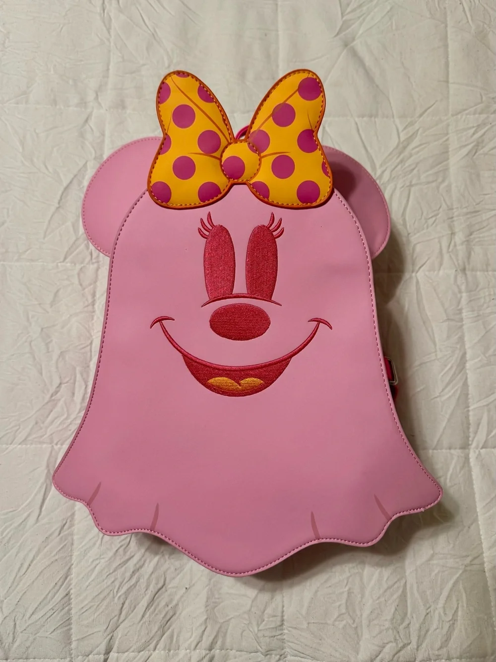 Loungefly Disney Pink Ghost Backpack with Polka Dot Bow - Picture 1 of 4